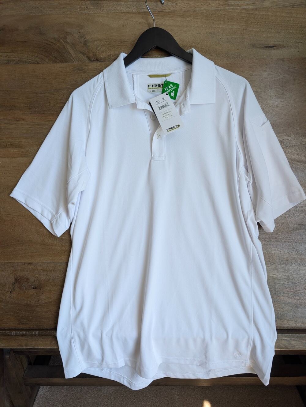 NWT First Tactical Performance Polo Shirt Mens Large White Short Sleeve Popover